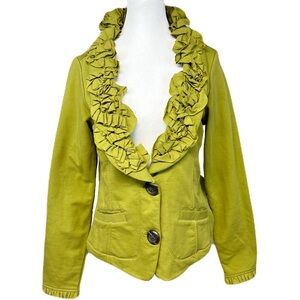 Nick & Mo Anthro Exclusive Ruffled Collar Green Cardigan Jacket Blazer Large